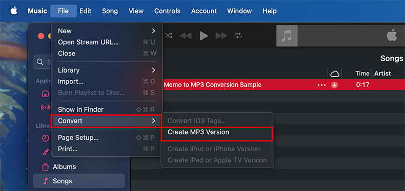 Import the voice memo to Music