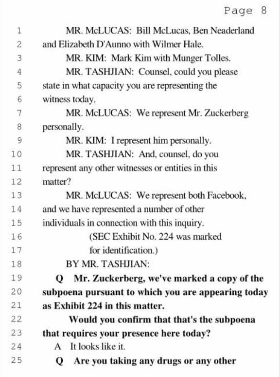 SEC deposition given by Mark Zuckerberg