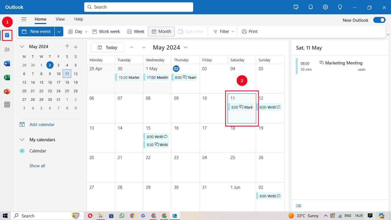 Click on the Calendar icon and double-click on the scheduled meeting