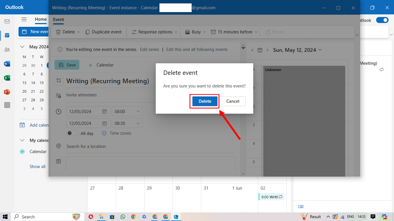 Confirm by clicking on the Delete option
