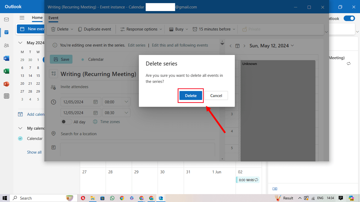 Click Delete in the pop-up window