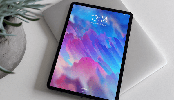 iPad with colourful background