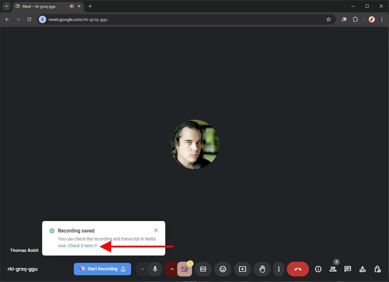 Use Notta Chrome extension to transcribe Google Meet