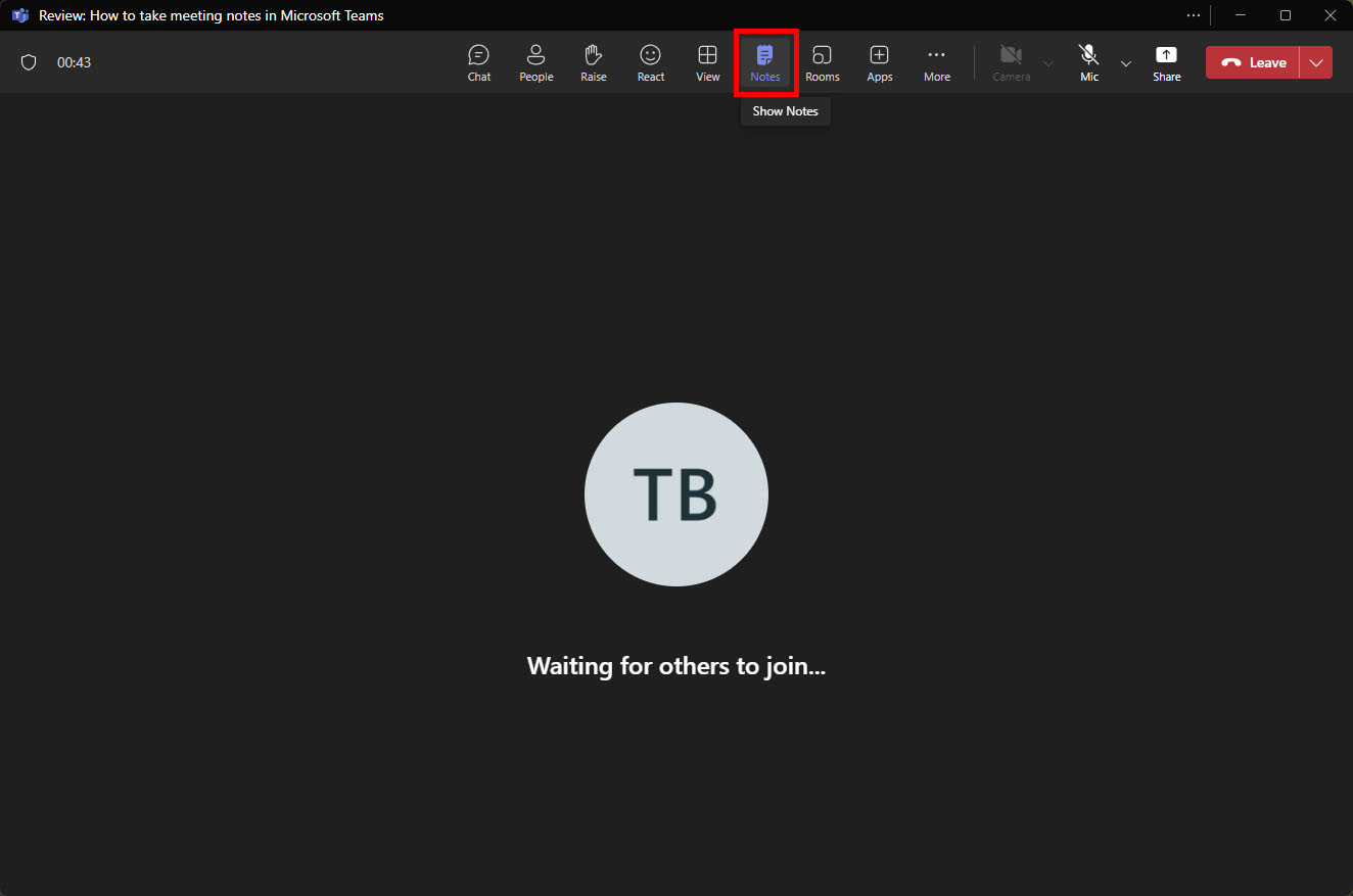 click 'Notes' at the top of the meeting window