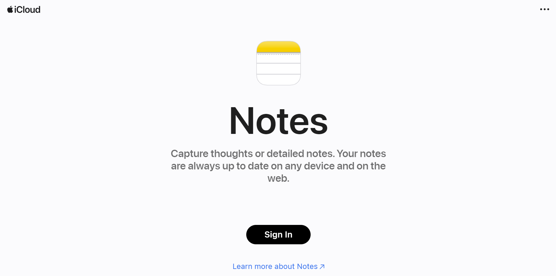 Apple Notes homepage