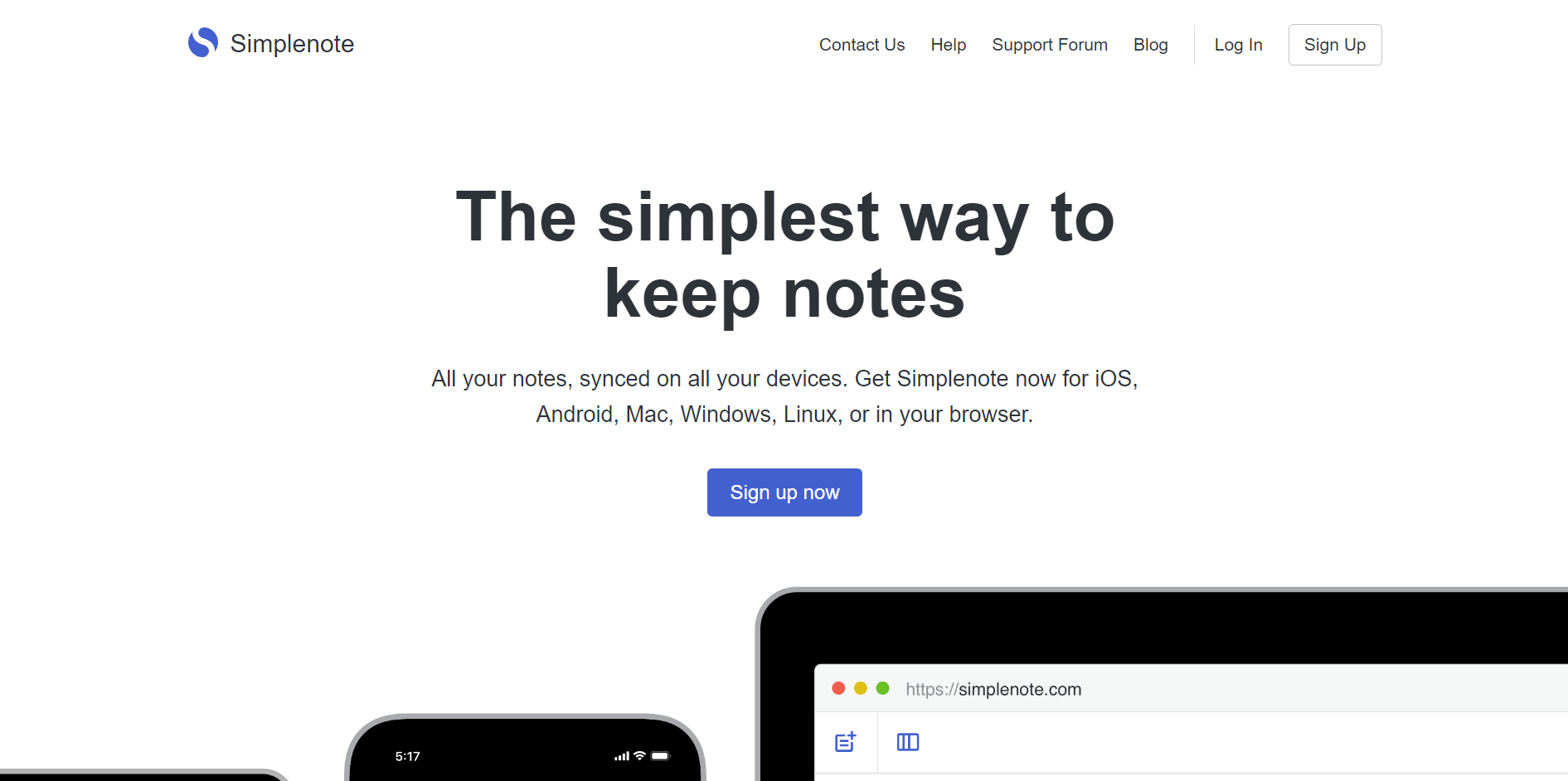 Simplenote homepage