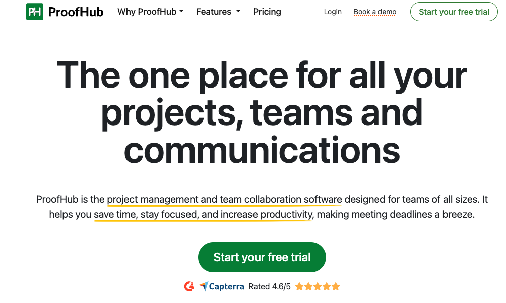 Proofhub homepage