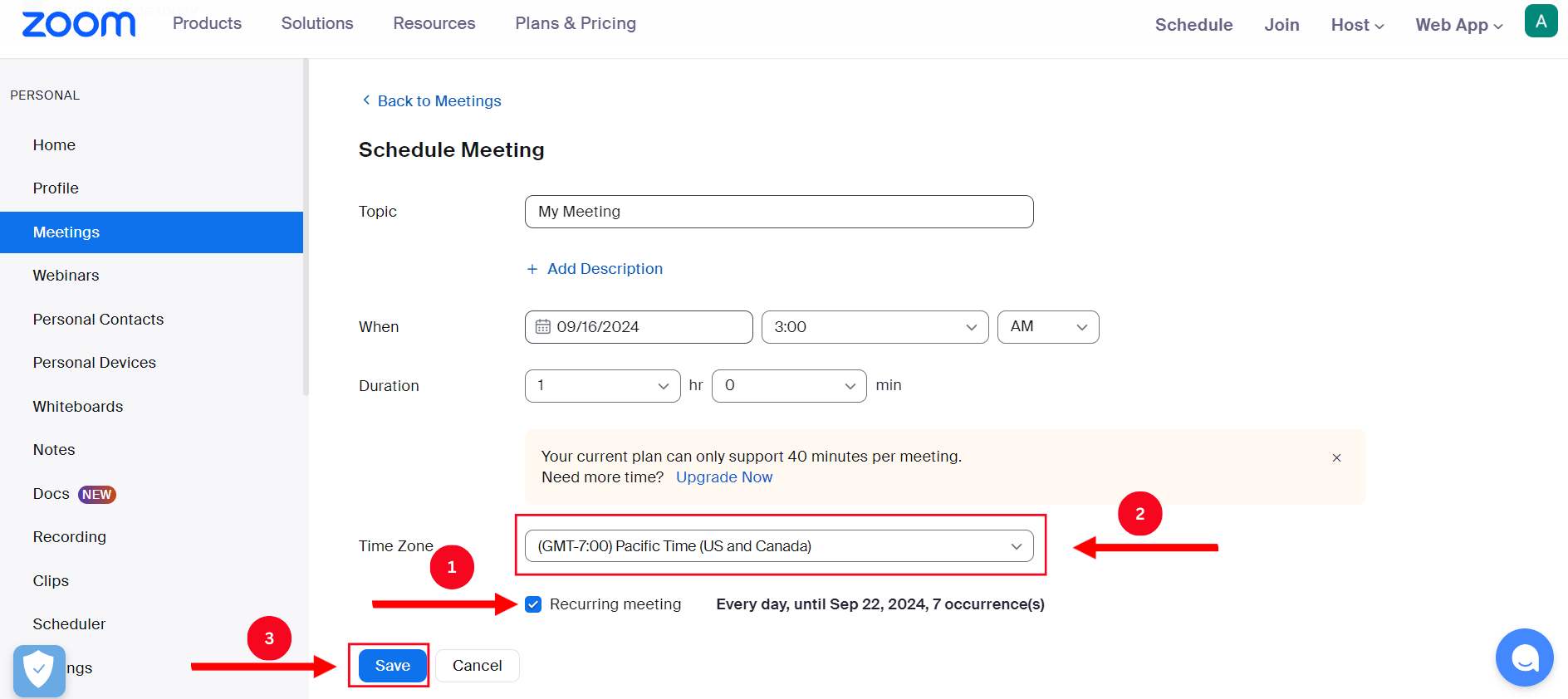 Set up a recurring meeting on Zoom